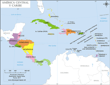 Mapa de América central y Caribe - político