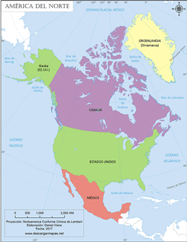 Mapa de América del norte - político