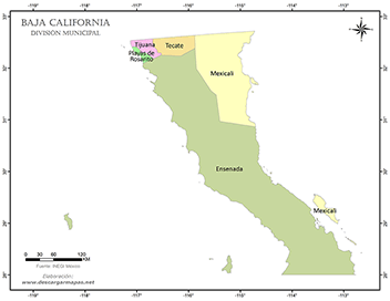 Mapa simple de Baja California por municipios