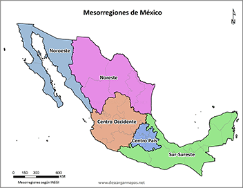 Mapa de mesorregiones de México