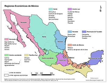 Mapa de regiones económicas de México
