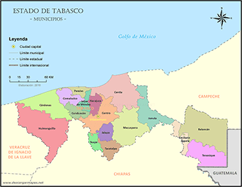Mapa de municipios de Tabasco